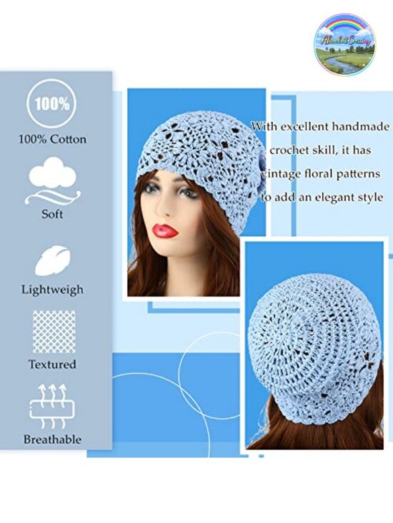 6-Pack Cotton Crochet Beanie for Women Slouchy Knit Hat Soft Breathable Floral main image 5